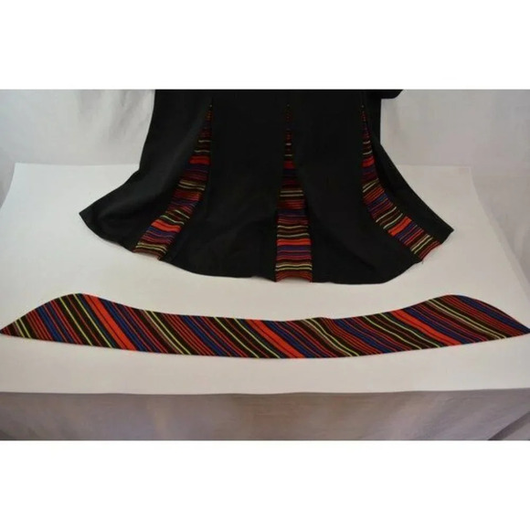 Vintage Black Dress Flared Stripe Pattern Insert 1960s Flight Attendant Uniform - Picture 3 of 10